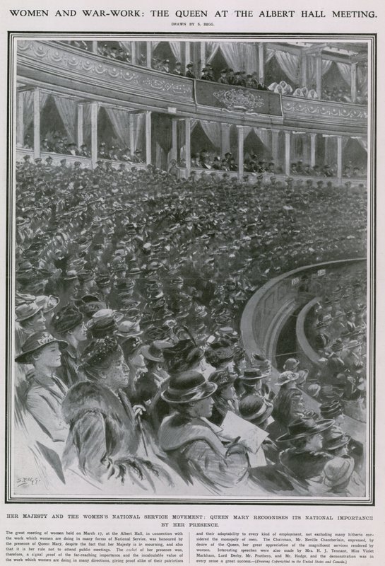 Women and War Work: The Queen at the Albert Hall Meeting by Samuel Begg