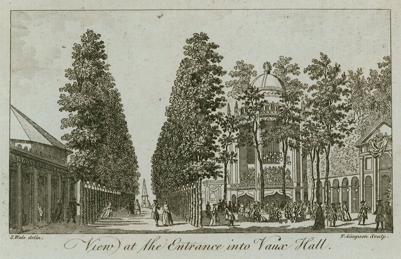 View of the entrance into Vauxhall Gardens, London by Samuel Wale