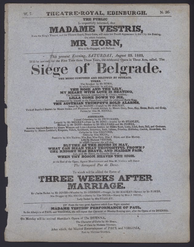 Theatre Programme for the Theatre Royal, Edinburgh, 23 August 1823 by Scottish School