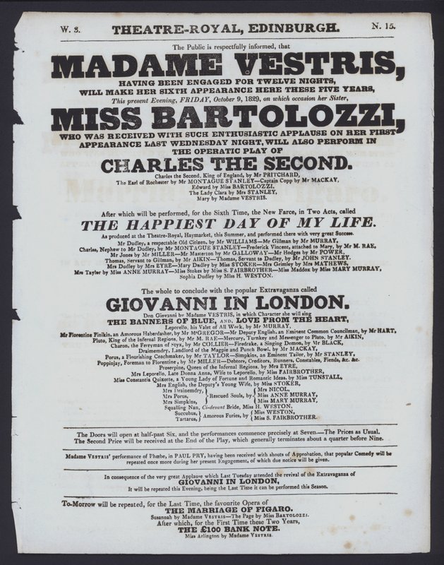 Theatre programme for the Theatre Royal, Edinburgh, 9 October 1829 by Scottish School