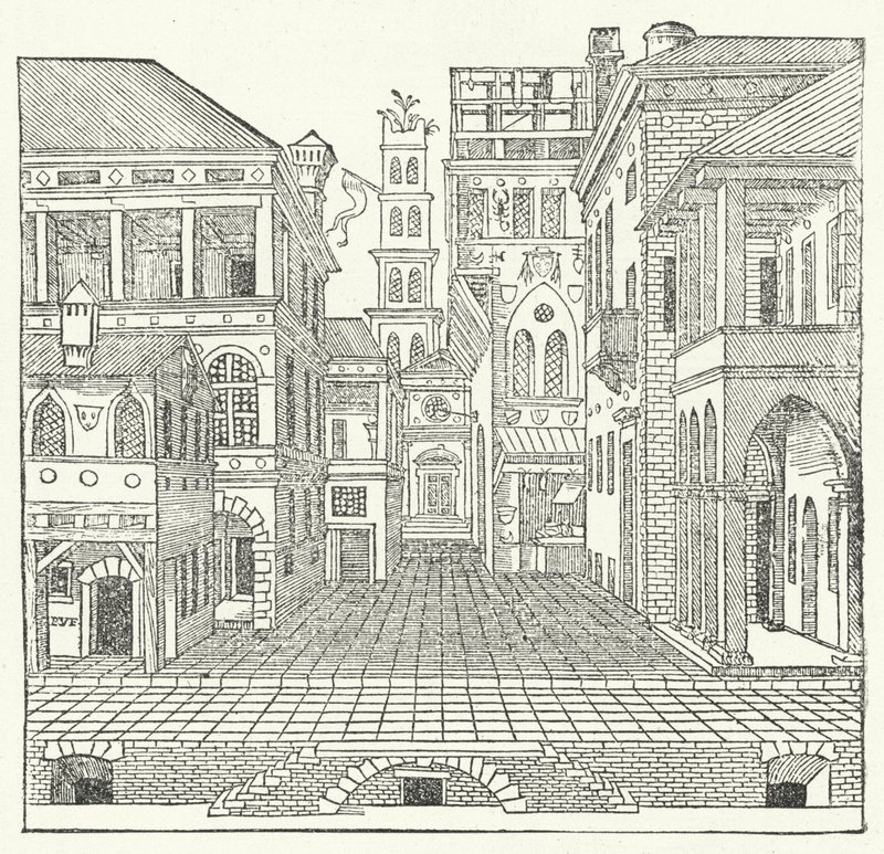 Stage Design by Italian Mannerist Architect Sebastiano Serlio for a Comedy by Sebastiano Serlio
