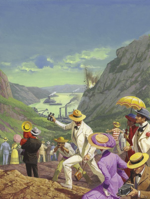 Spectators admiring the Panama Canal by Severino Baraldi