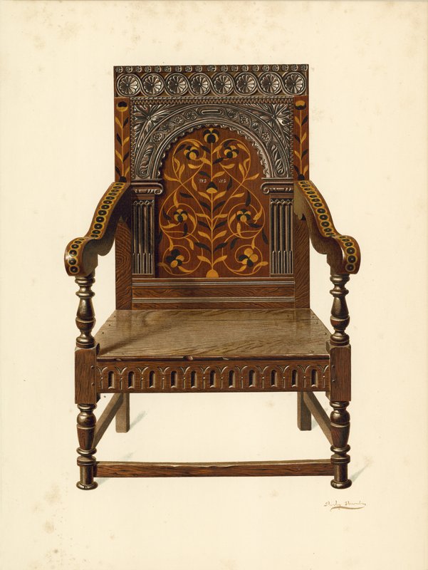 Oak Inlaid Chair by Shirley Charles Llewellyn Slocombe