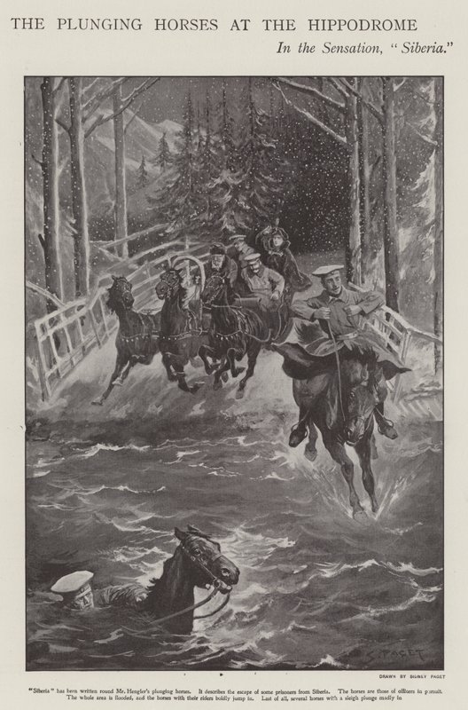 Plunging horses in Siberia, a performance at the London Hippodrome by Sidney Paget