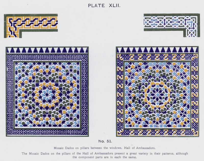 Mosaic Dados on pillars between the windows, Hall of Ambassadors by Spanish School