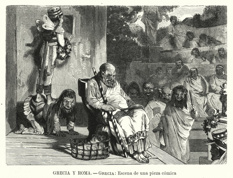 Performance of a comedy in a theatre in Ancient Greece by Spanish School