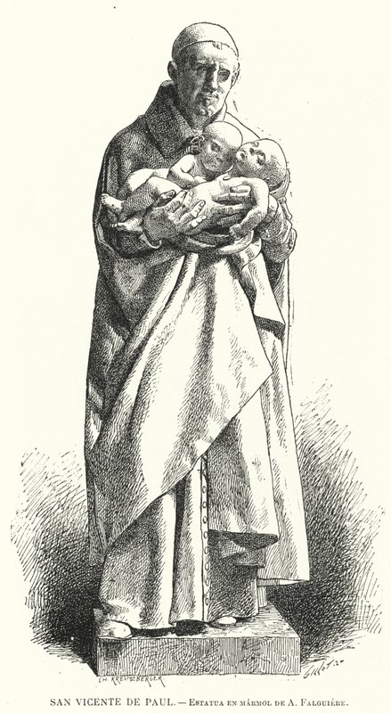 St Vincent de Paul, French Catholic priest, marble statue by Jean Alexandre Joseph Falguiere by Spanish School