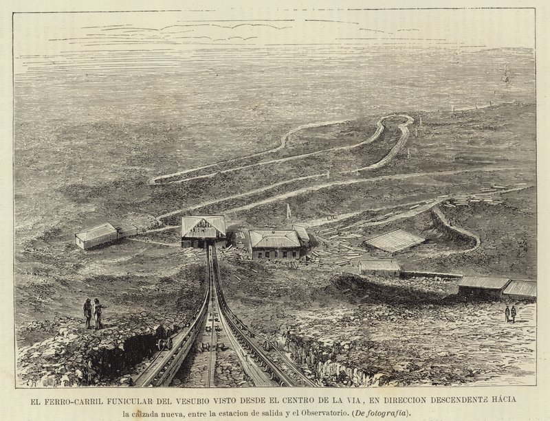 The Funicular Railway of Mount Vesuvius Seen from the Center of the Railway by Spanish School