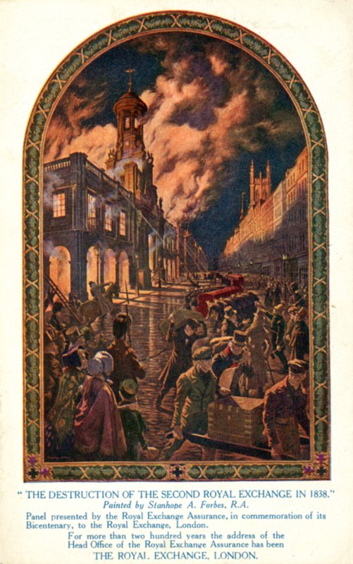 Destruction of the second Royal Exchange in the City of London by fire by Stanhope Alexander (after) Forbes