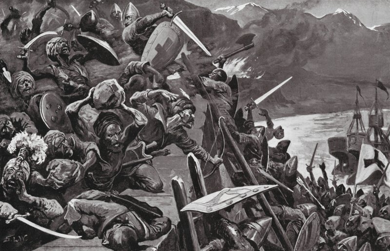 Crusaders storming Nicaea by Stanley L. (after) Wood