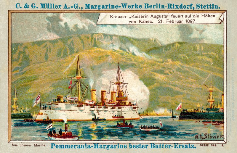 German Cruiser Kaiserin Augusta Firing on the Heights of Chania, Crete, 21 February 1897 by Stoewer Willy