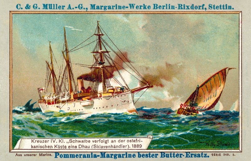 German cruiser Schwalbe following a slaver