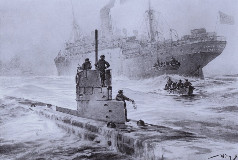 Sinking of the British merchant ship Linda Blanche by German submarine U-21 off Liverpool, World War I, 30 January 1915 by Willy  Stoewer 