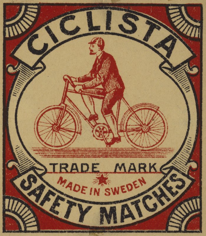 Label for Ciclista safety matches by Swedish School