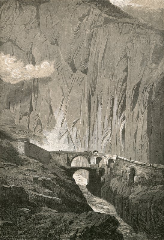 The Devils Bridge.-St. Gothard Road, Schollenen Gorge by Swiss School
