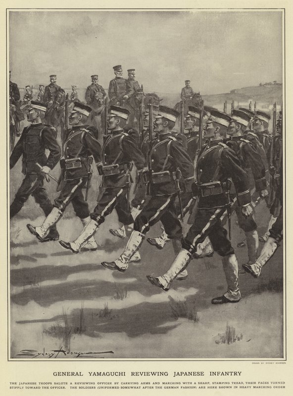 General Yamaguchi Reviewing Japanese Infantry by Sydney Adamson