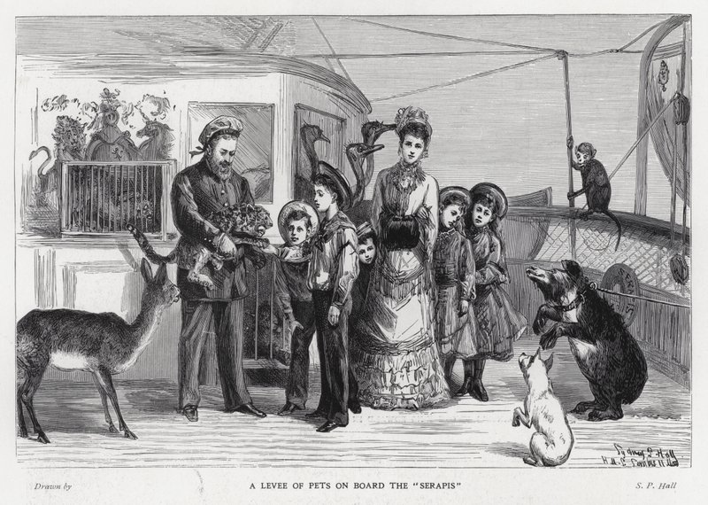 King Edward VII with captured wild animals aboard the troopship, the Serapis on his visit to India by Sydney Prior (after) Hall