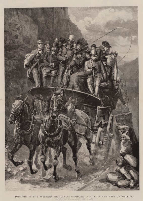 Tourists in the Western Highlands, springing a Hill in the Pass of Melfort by Sydney Prior (after) Hall