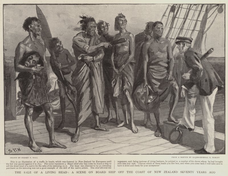A Sale of a Living Head, a Scene on Board Ship off the Coast of New Zealand Seventy Years Ago by Sydney Prior Hall
