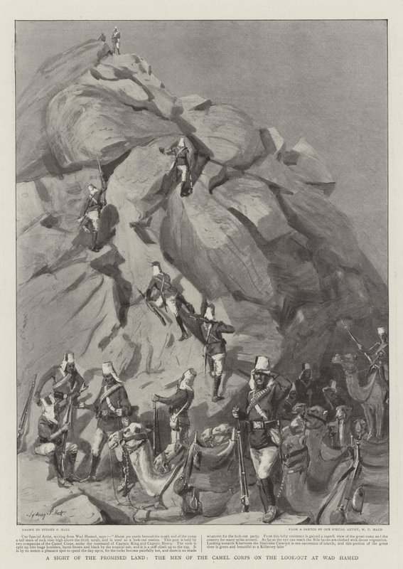 A Sight of the Promised Land, the Men of the Camel Corps on the Look-out at Wad Hamed by Sydney Prior Hall