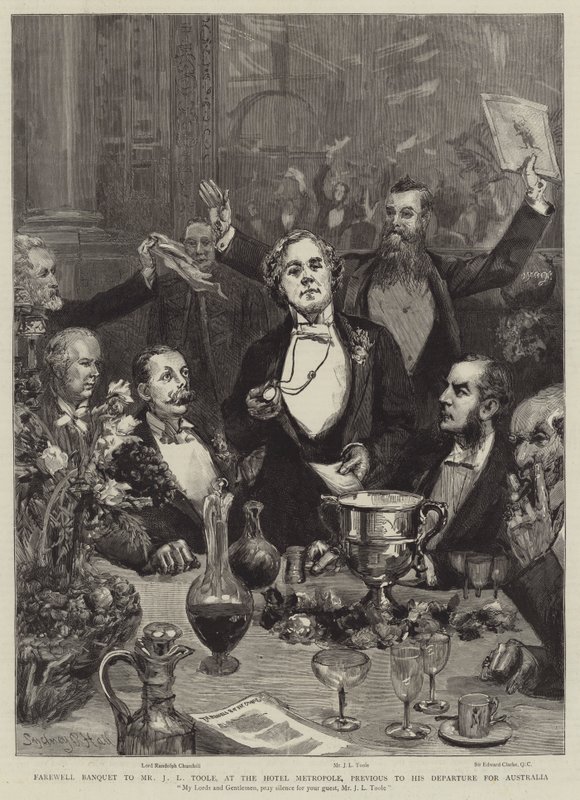 Farewell Banquet to Mr J L Toole, at the Hotel Metropole, Previous to His Departure for Australia by Sydney Prior Hall