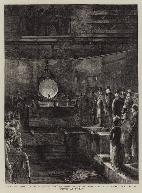 HRH the Prince of Wales casting the Equestrian Statue of himself by J E Boehm, ARA to be erected at Bombay by Sydney Prior Hall