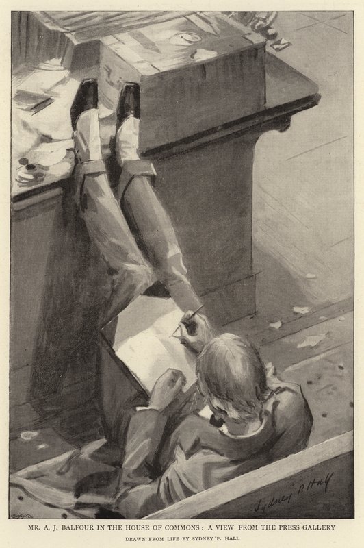 Mr A J Balfour in the House of Commons, a View from the Press Gallery by Sydney Prior Hall