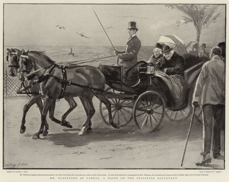 Mr Gladstone at Cannes, a Drive on the Croisette Boulevard by Sydney Prior Hall