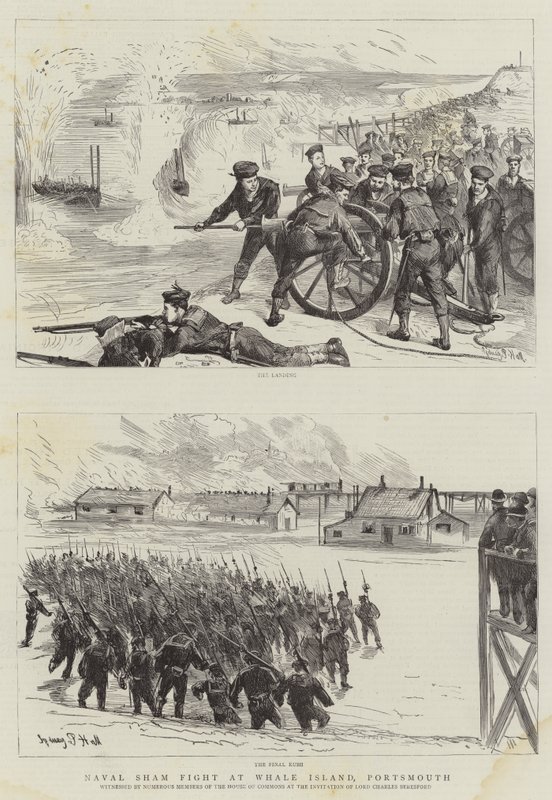 Naval Sham Fight at Whale Island, Portsmouth by Sydney Prior Hall