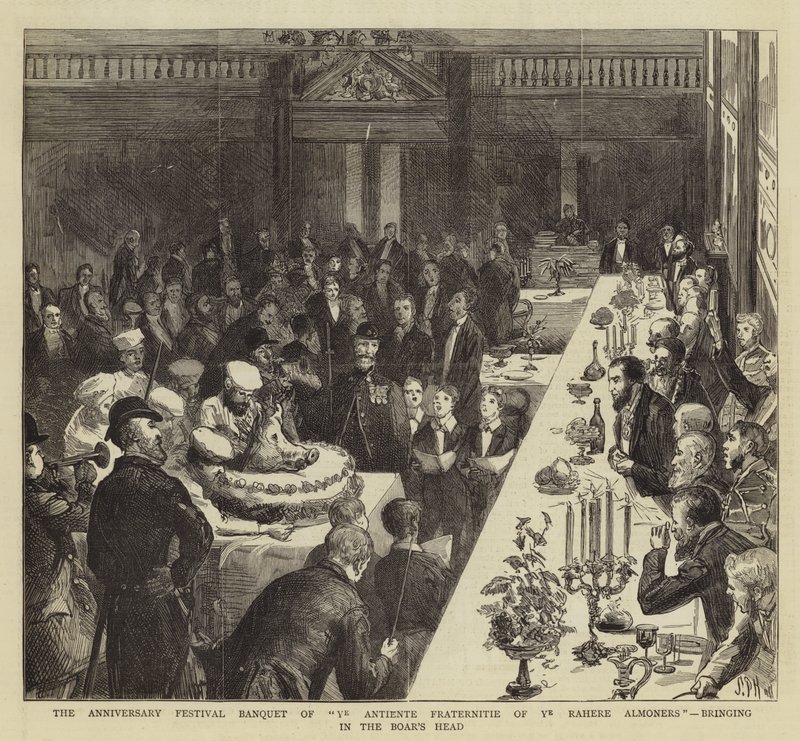 The Anniversary Festival Banquet of Ye Antiente Fraternitie of Ye Rahere Almoners, bringing in the Boar