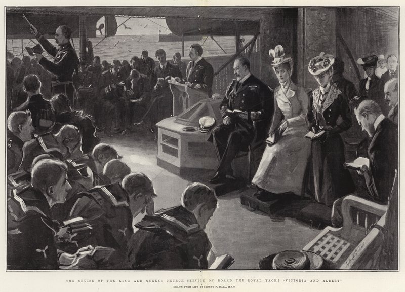 The Cruise of the King and Queen, Church Service on Board the Royal Yacht Victoria and Albert by Sydney Prior Hall