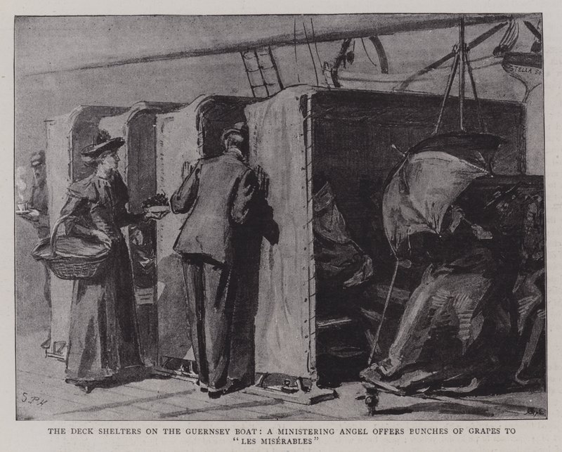 The Deck Shelters on the Guernsey Boat, a Ministering Angel Offers Bunches of Grapes to Les Miserables by Sydney Prior Hall