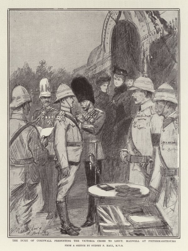 The Duke of Cornwall Presenting the Victoria Cross to Lieutenant Maxwell at Pietermaritzburg by Sydney Prior Hall