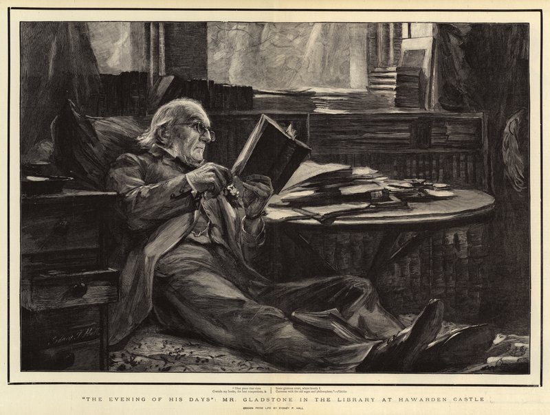 The Evening of His Days, Mr. Gladstone in the Library at Hawarden Castle by Sydney Prior Hall