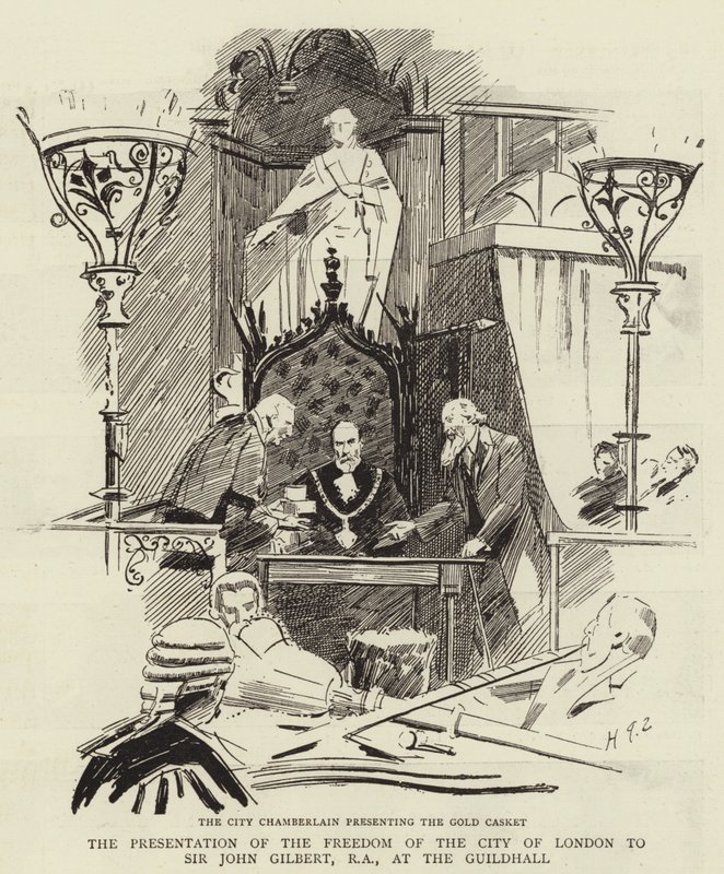 The Presentation of the Freedom of the City of London to Sir John Gilbert, RA, at the Guildhall by Sydney Prior Hall