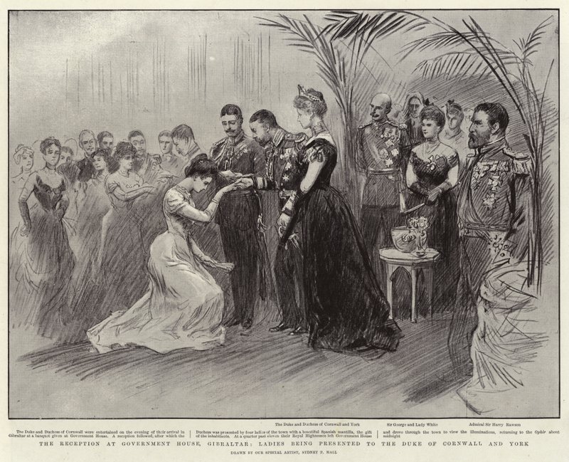 The Reception at Government House, Gibraltar, Ladies Being Presented to the Duke of Cornwall and York by Sydney Prior Hall