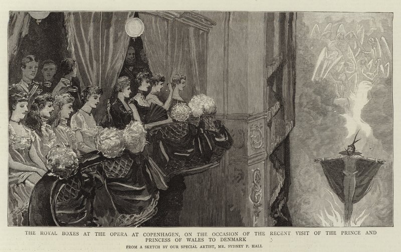 The Royal Boxes at the Opera at Copenhagen, on the Occasion of the Recent Visit of the Prince and Princess of Wales to Denmark by Sydney Prior Hall