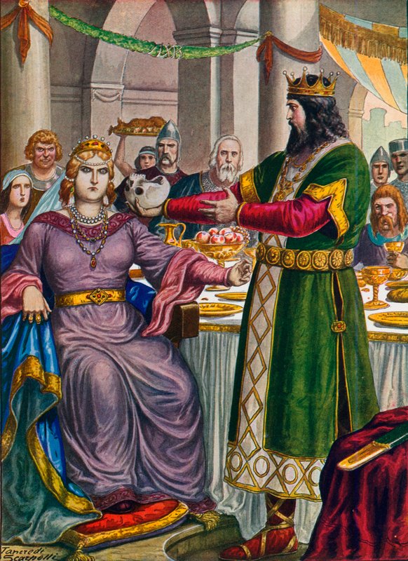 Alboino, King of the Lombards, Offers His Wife Rosamunda Drink from the Skull of Cunimondo by Tancredi Scarpelli