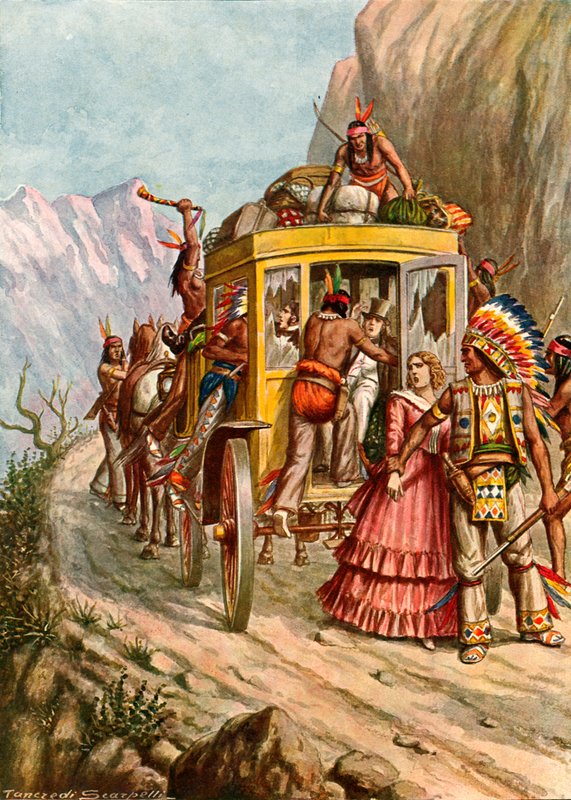 Red Indians attack a wagon by Tancredi Scarpelli