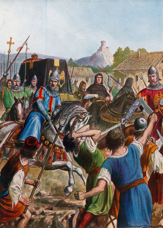 The Coffin of Otto II, Holy Roman Emperor, Passing Through Crowds of Italians in Revolt by Tancredi Scarpelli