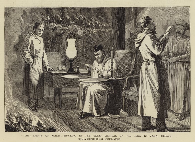 The Prince of Wales hunting in the Terai, Arrival of the Mail in Camp, Nepal by Theodore Blake Wirgman