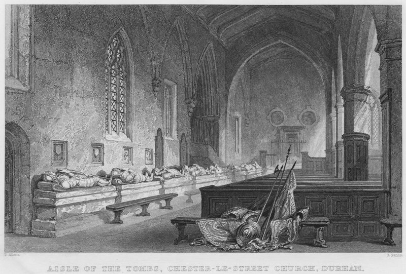 Aisle of the Tombs, Chester-Le-Street Church, Durham (engraving) by Thomas (after) Allom
