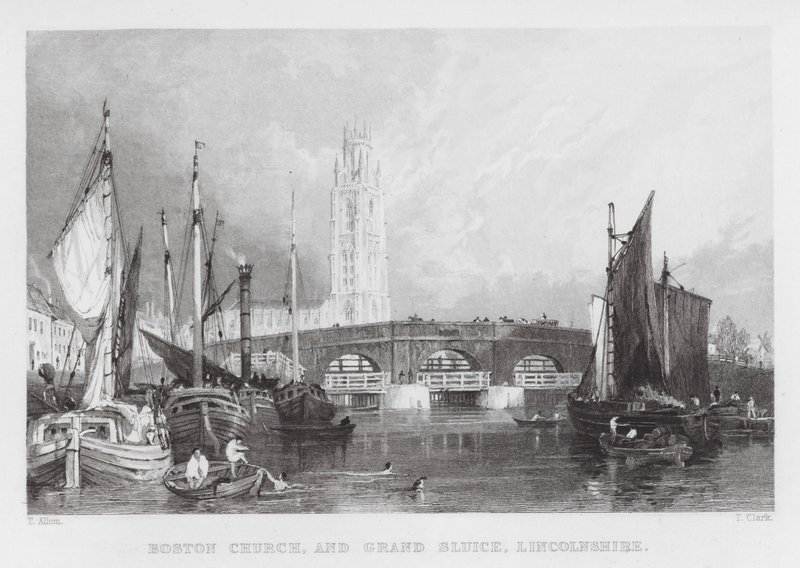 Boston Church, and Grand Sluice, Lincolnshire by Thomas (after) Allom