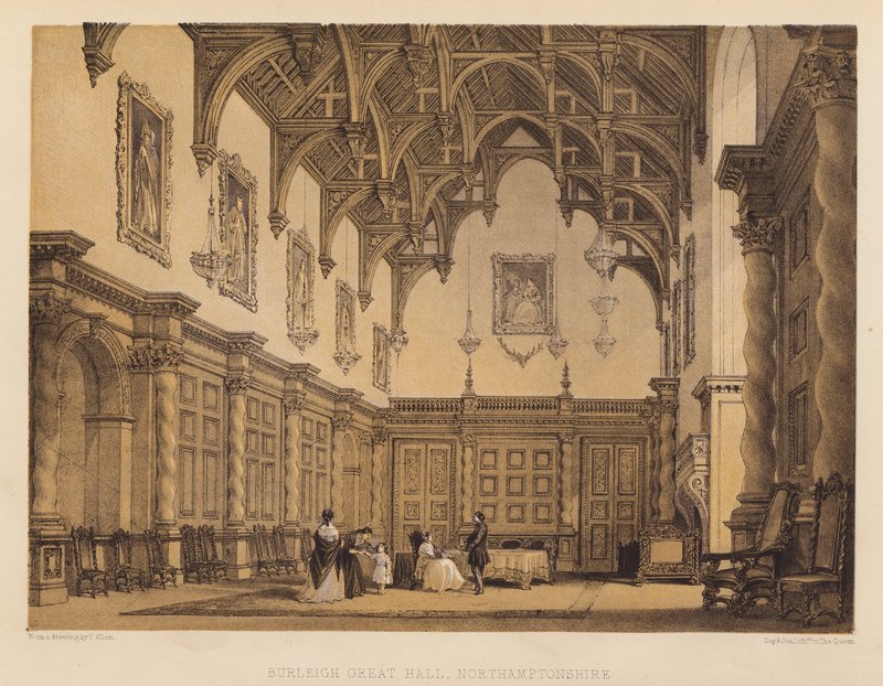 Burleigh Great Hall, Northamptonshire by Thomas (after) Allom