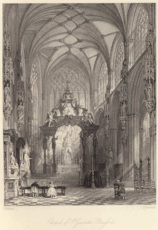 Chapel of St Gudula, Brussels (engraving) by Thomas (after) Allom