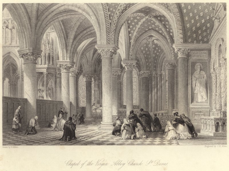 Chapel of the Virgin Abbey Church, St Denis (engraving) by Thomas (after) Allom