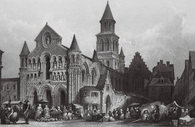 Church of Notre Dame, Poitiers by Thomas (after) Allom