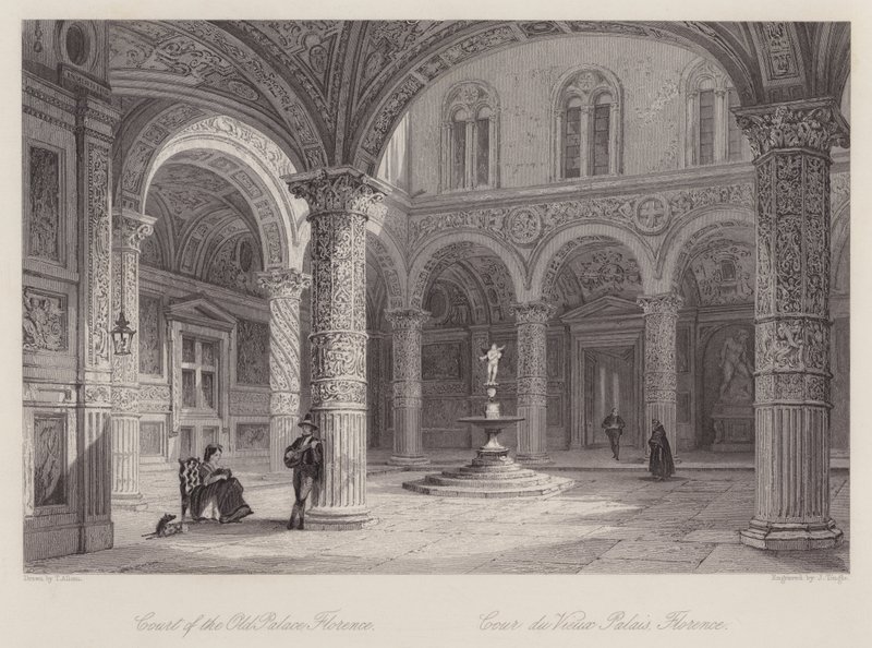 Court of the Old Palace, Florence by Thomas (after) Allom