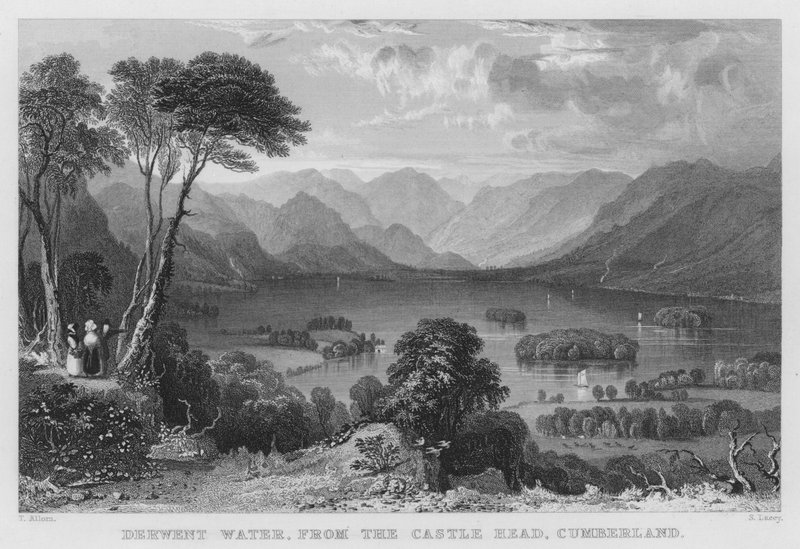 Derwent Water, from the Castle Head, Cumberland (engraving) by Thomas (after) Allom