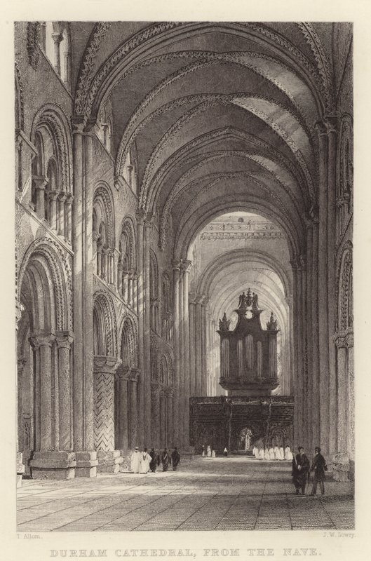 Durham Cathedral, from the Nave (engraving) by Thomas (after) Allom